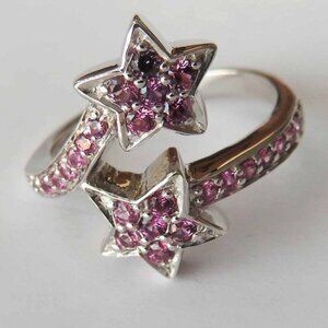 Double Star Natural Raspberry Brown Rubies In Sterling Silver Ring Sz 6.75